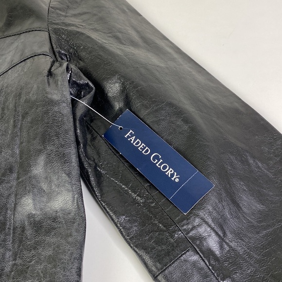 New Faded Glory Black Leather Zipper Jacket Womens Size Small - Picture 9 of 14